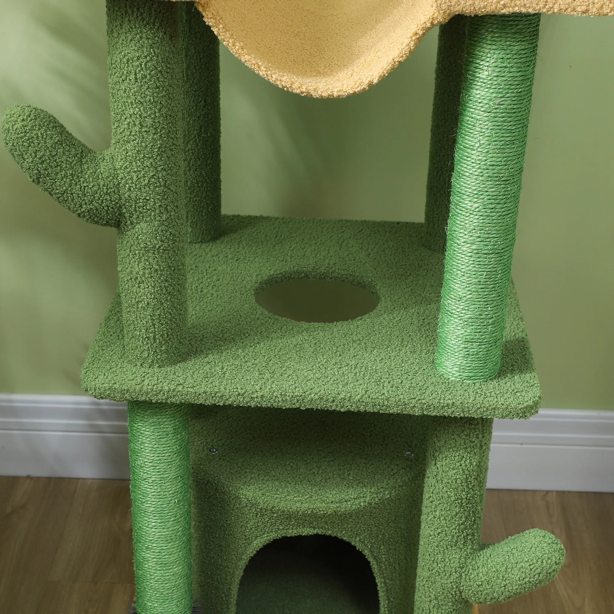 225-255Hcm Floor to Ceiling Cat Tree w/ Hammocks, Condo - Green