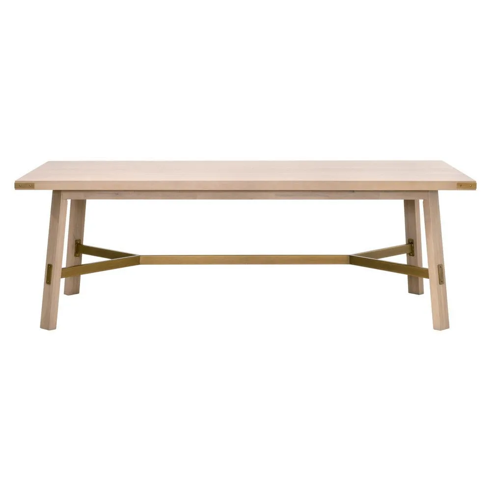 90 Inch Dining Table, Rectangular Oak Veneer Top, Gold Metal Brackets By Casagear Home