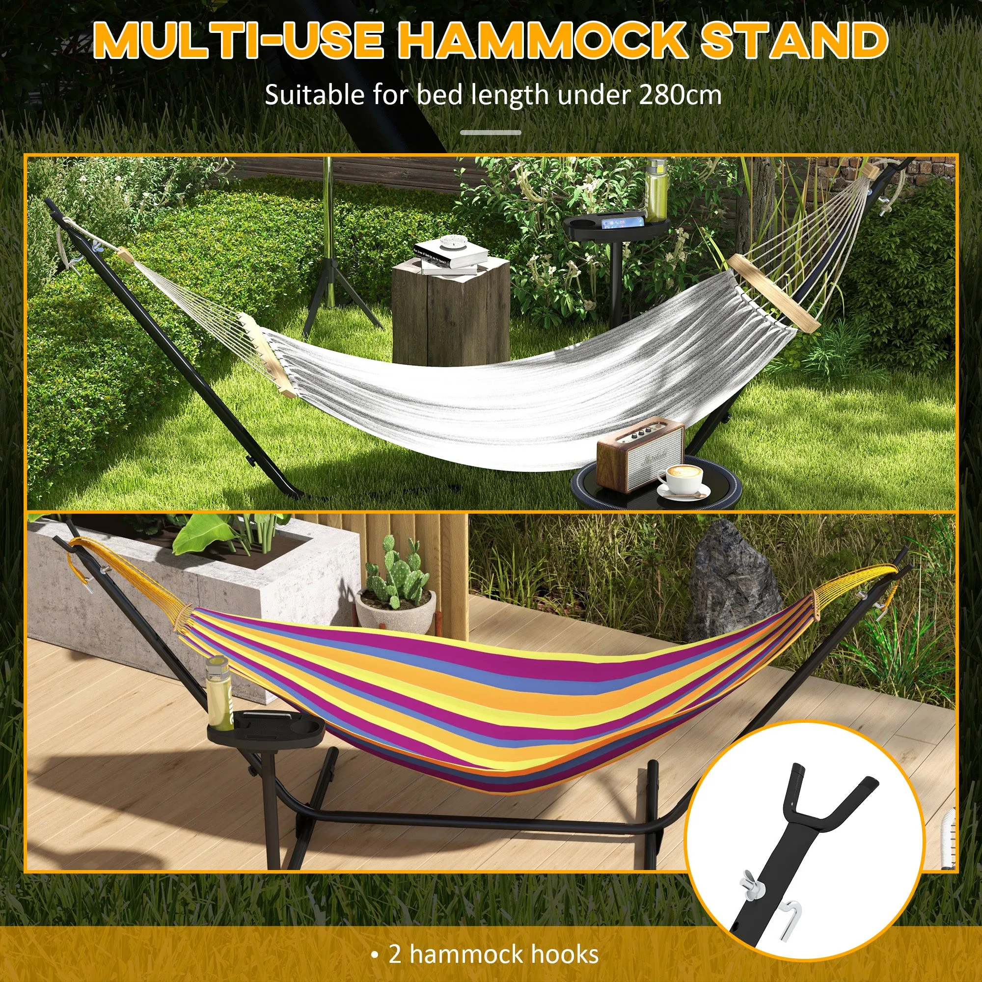 9.4ft Hammock Stand with Side Tray Stand, Steel Frame Hammock Net Stand, for String-style, Brazilian-style, Flat-style, Rope-style