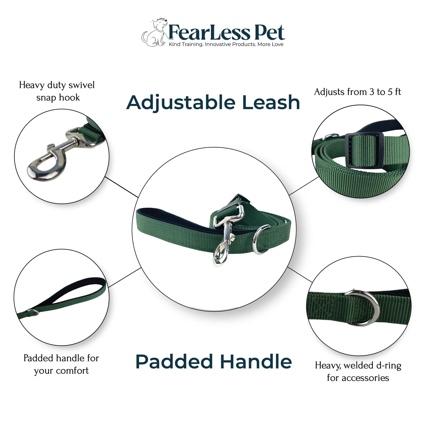 Adjustable Leash - Forest Green