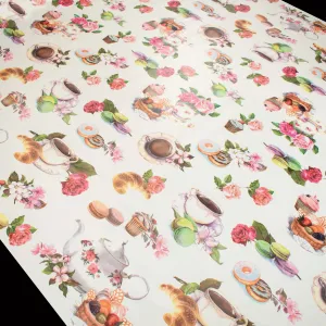 Afternoon Tea on White Plastic Tablecloth Fabric