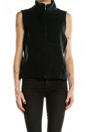 Black Merino Wool Blend Zip-Up Vest