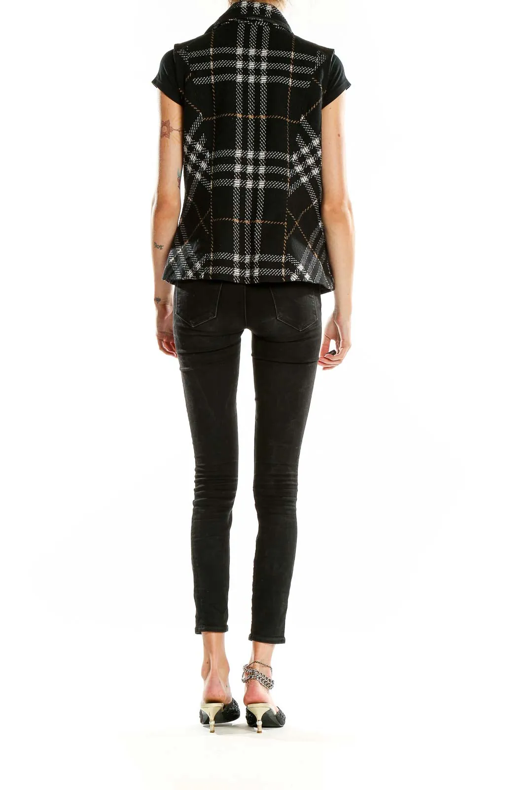 Black Plaid Asymmetrical Zip Vest