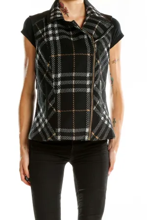 Black Plaid Asymmetrical Zip Vest