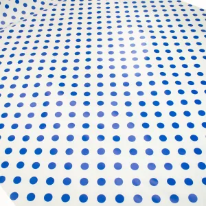 Blue Dots on White Plastic Tablecloth Fabric