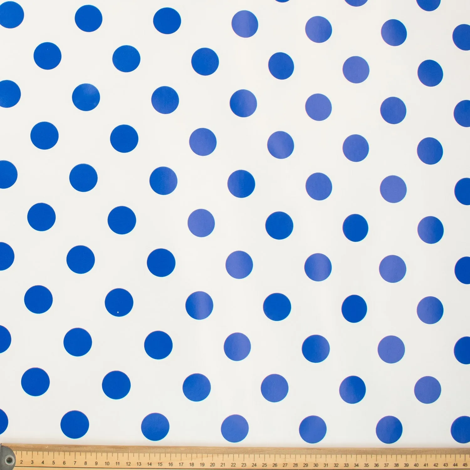 Blue Dots on White Plastic Tablecloth Fabric