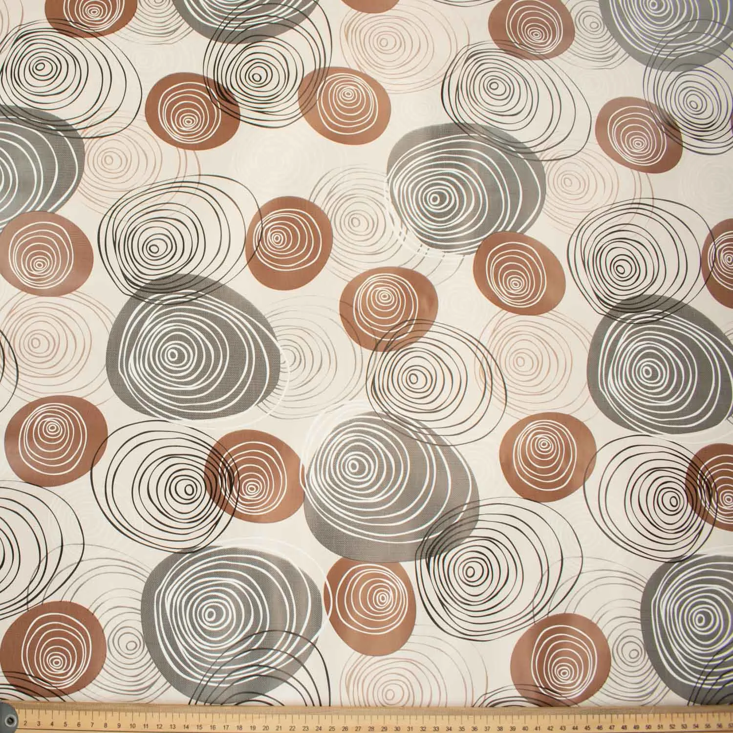 Brown & Grey Whirlpool Circle Plastic Tablecloth Fabric