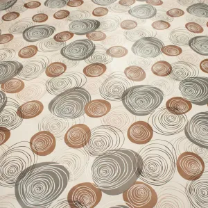 Brown & Grey Whirlpool Circle Plastic Tablecloth Fabric