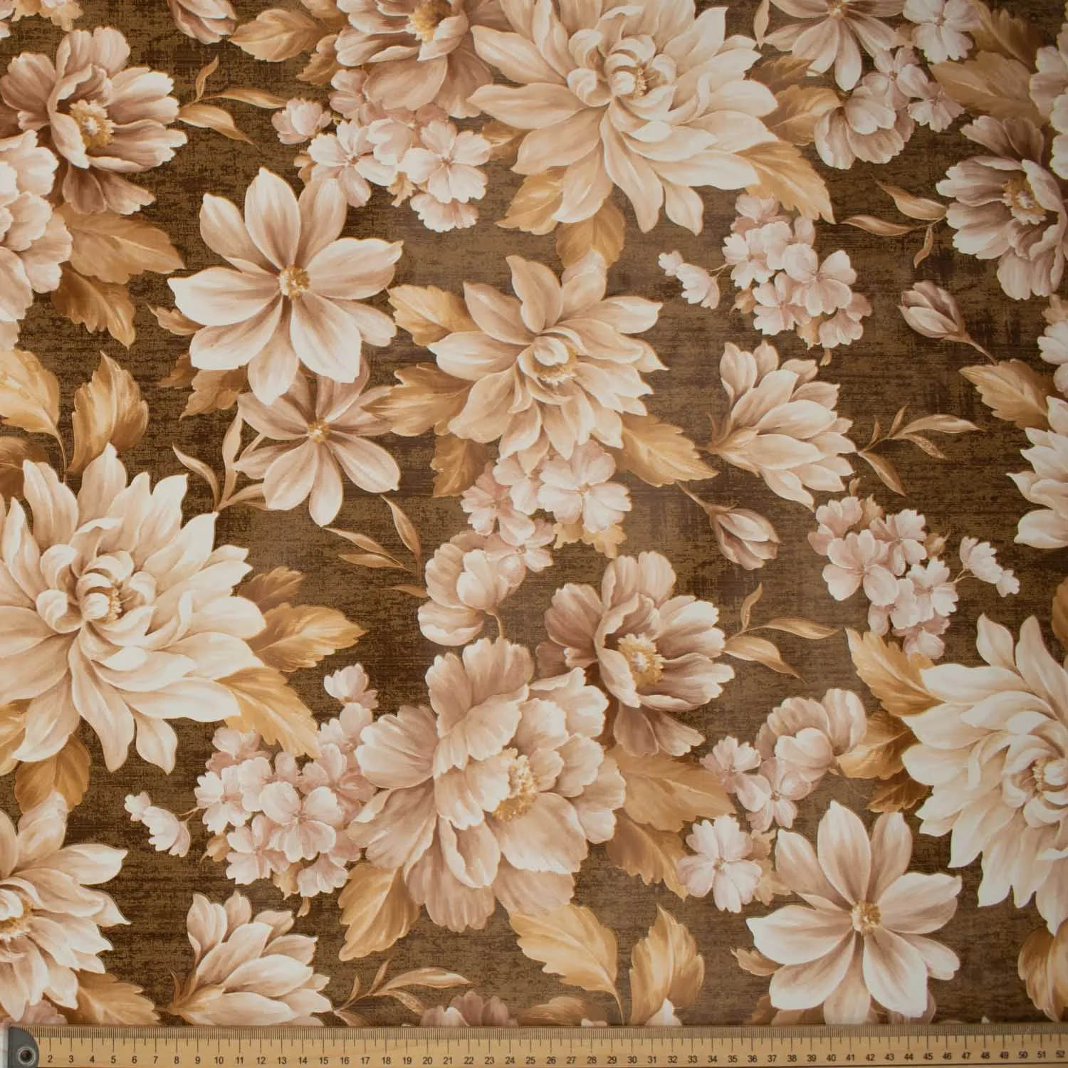 Brown Flower Bloom Plastic Tablecloth Fabric