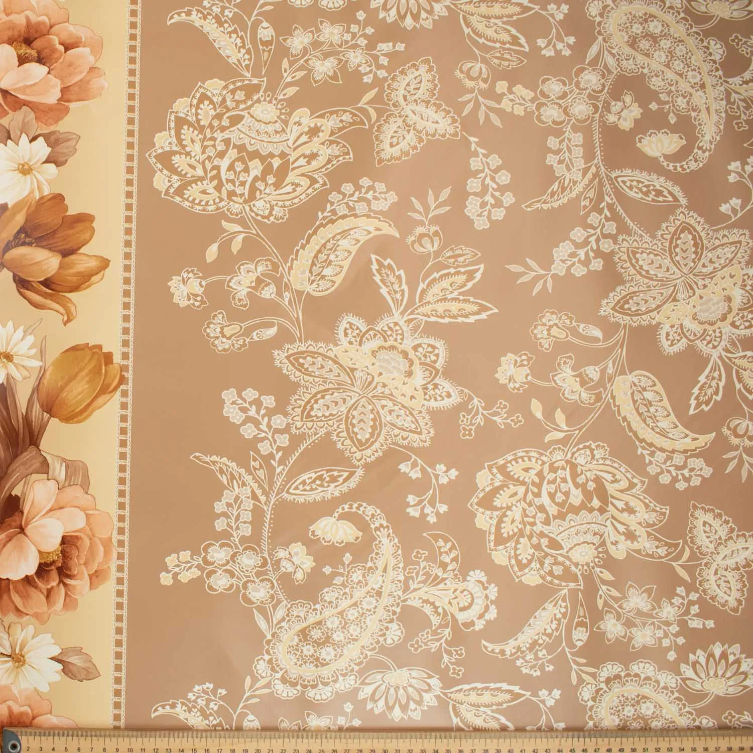 Brown Paisley Flower Plastic Tablecloth Fabric