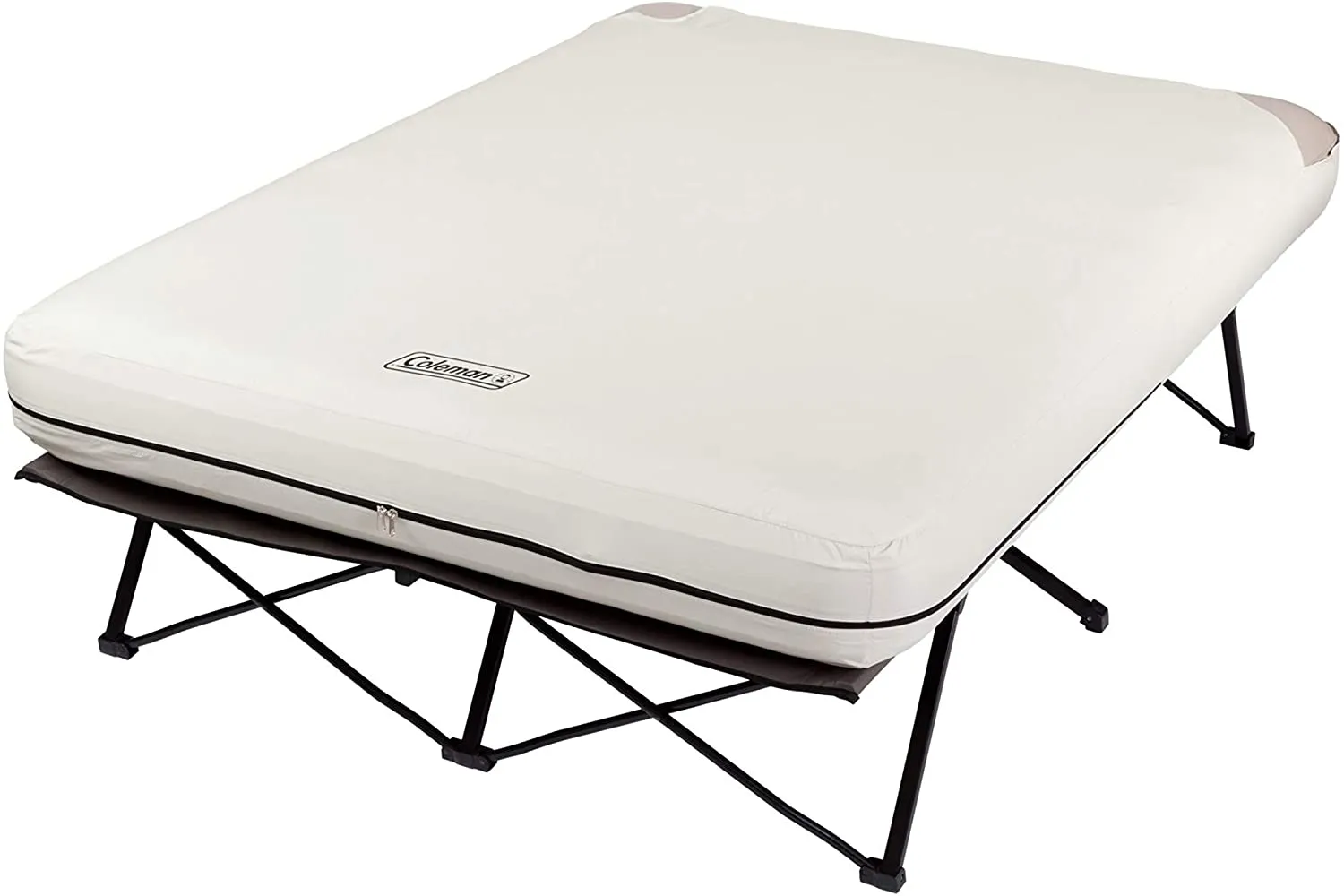 Coleman Camping Cot, Air Mattress, and Pump Combo | Folding Camp Cot and Air Bed with Side Tables and Battery Operated Pump