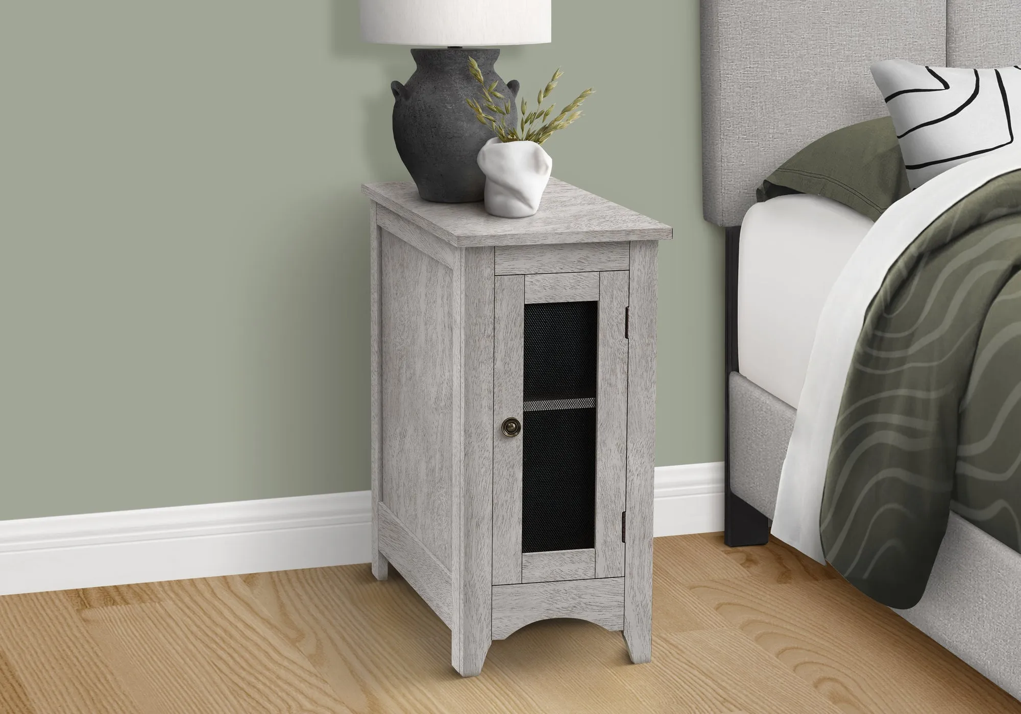 Elegance Grey Veneer Accent Table - Transitional Nightstand with Storage