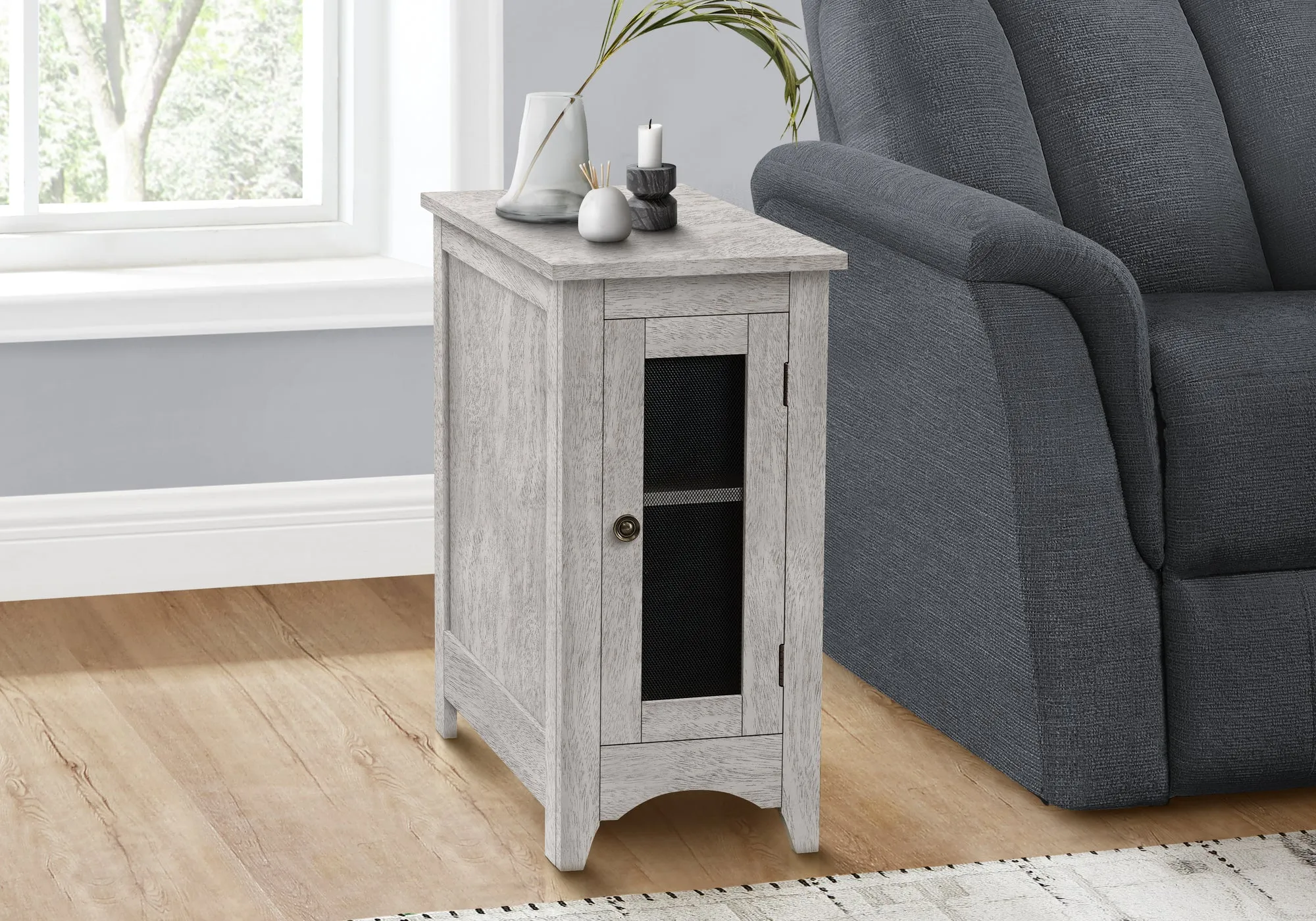 Elegance Grey Veneer Accent Table - Transitional Nightstand with Storage