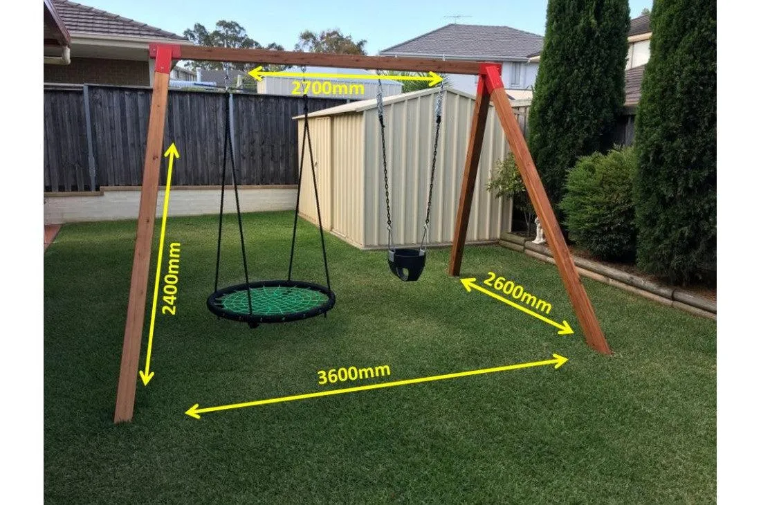 Free-Standing Double Swing Set with Cypress Timber & Metal Corners