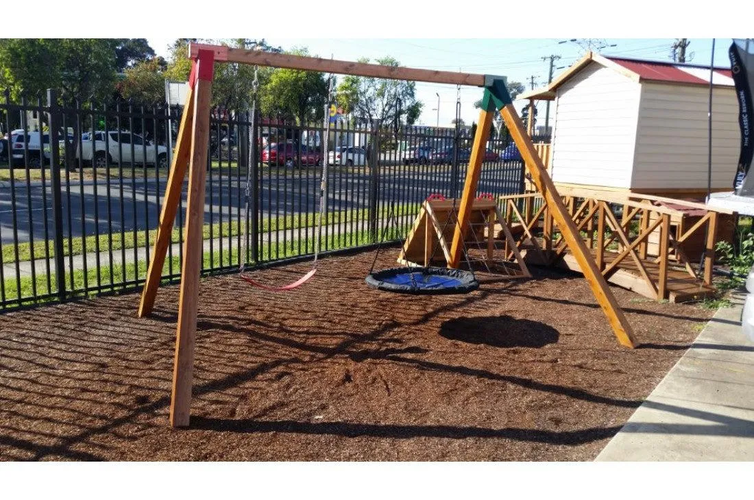 Free-Standing Double Swing Set with Cypress Timber & Metal Corners