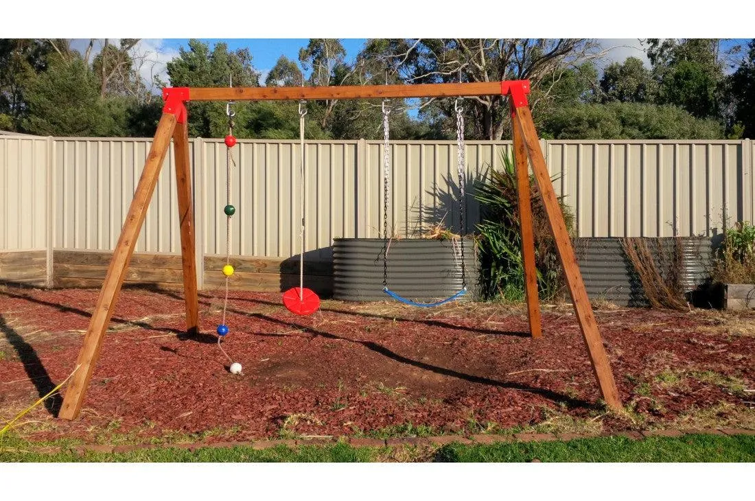 Free-Standing Double Swing Set with Cypress Timber & Metal Corners