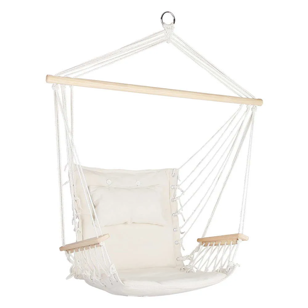 Hammock Chair Hanging with Armrest Camping Hammocks - Cream