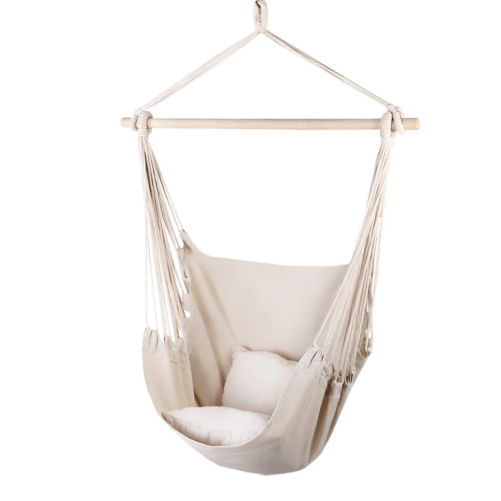 Hammock Chair Outdoor Camping Hanging Hammocks Cushion Pillow - Cream