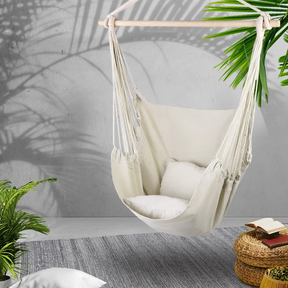 Hammock Chair Outdoor Camping Hanging Hammocks Cushion Pillow - Cream