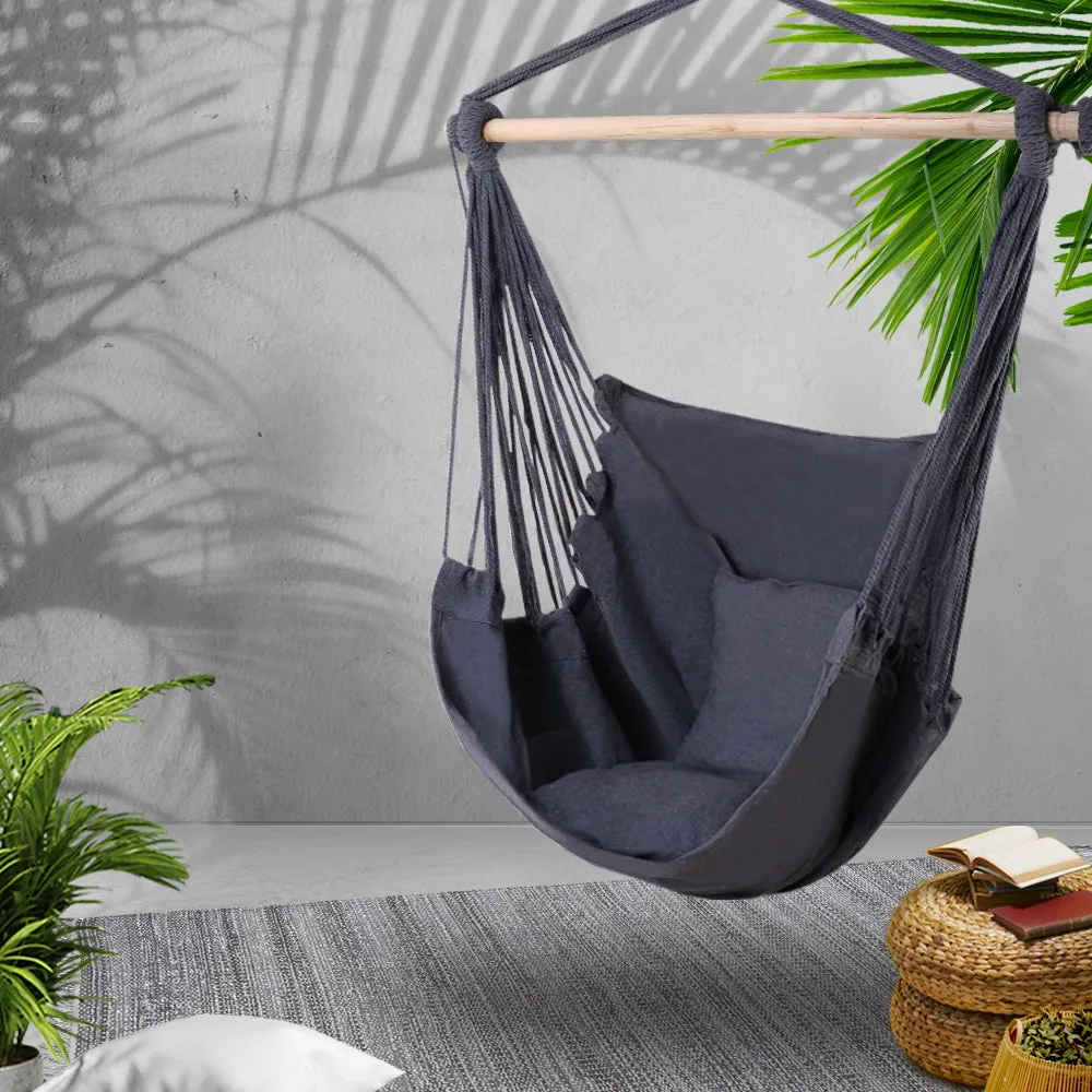 Hammock Chair Outdoor Camping Hanging Hammocks Cushion Pillow - Grey