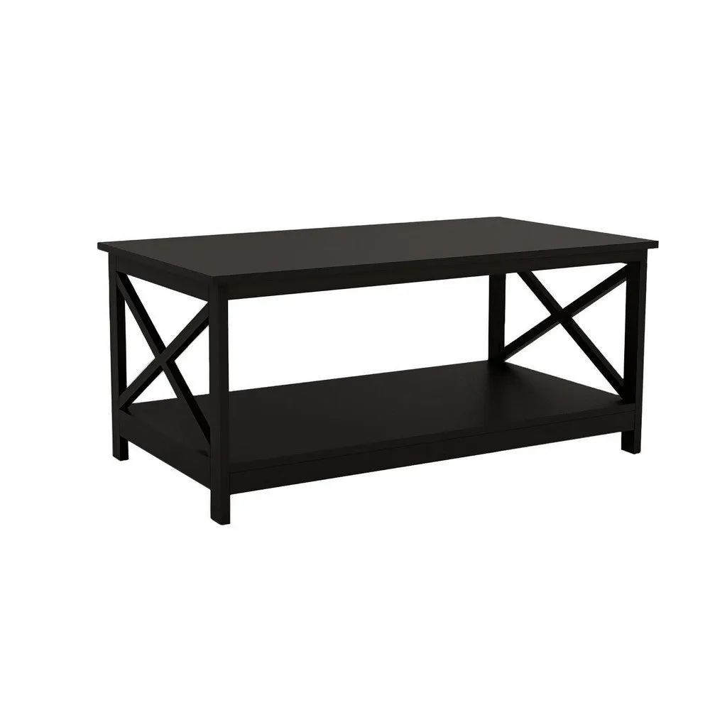 Hep 40" Coffee Table, 1 Shelf, Crossed Accent Frame, Black By Casagear Home