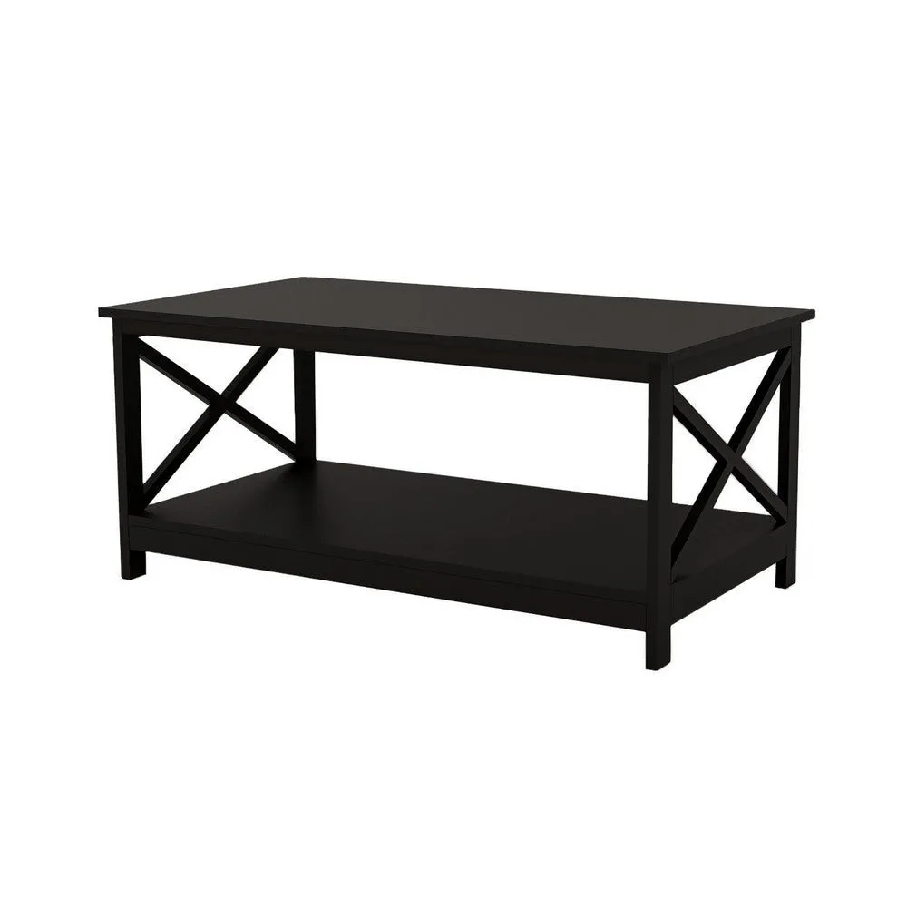 Hep 40" Coffee Table, 1 Shelf, Crossed Accent Frame, Black By Casagear Home