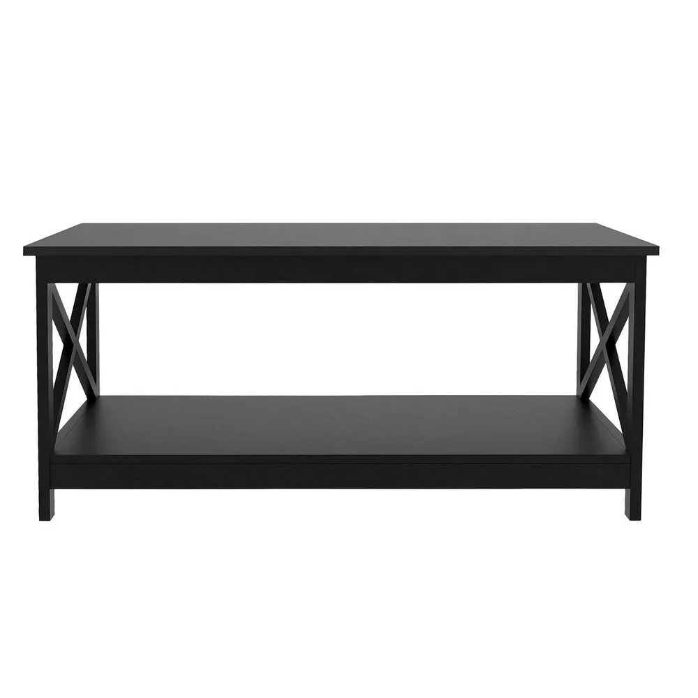 Hep 40" Coffee Table, 1 Shelf, Crossed Accent Frame, Black By Casagear Home