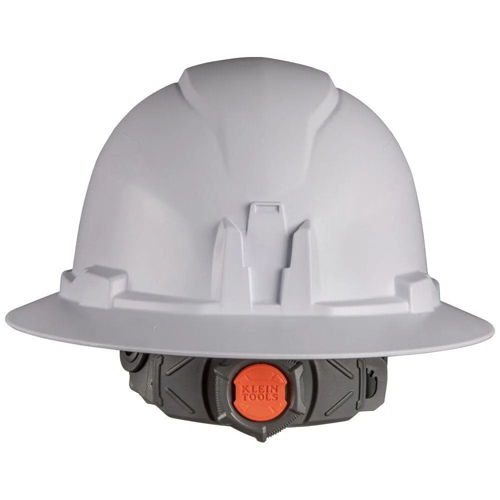 Klein Tools 60406RL Hard Hat, Rechargeable Headlamp, Non-vented, Full Brim Style, Padded Self-Wicking Odor-Resistant Sweatband, Tested up to 20kV, White