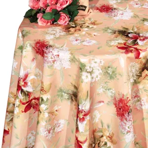 Lilies Flowers Painting on Baby Pink Plastic Tablecloth Fabric