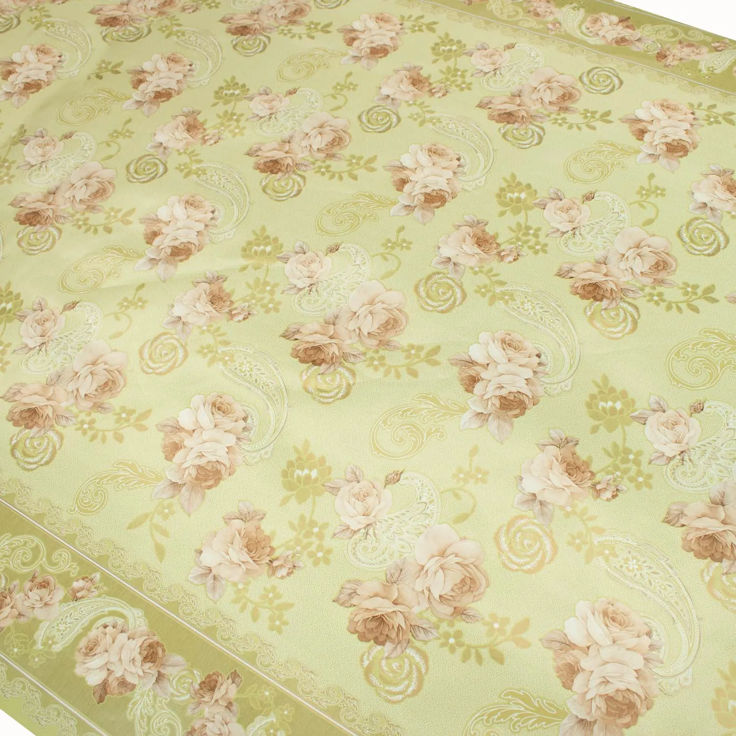 Mint Rose & Paisley Plastic Tablecloth Fabric