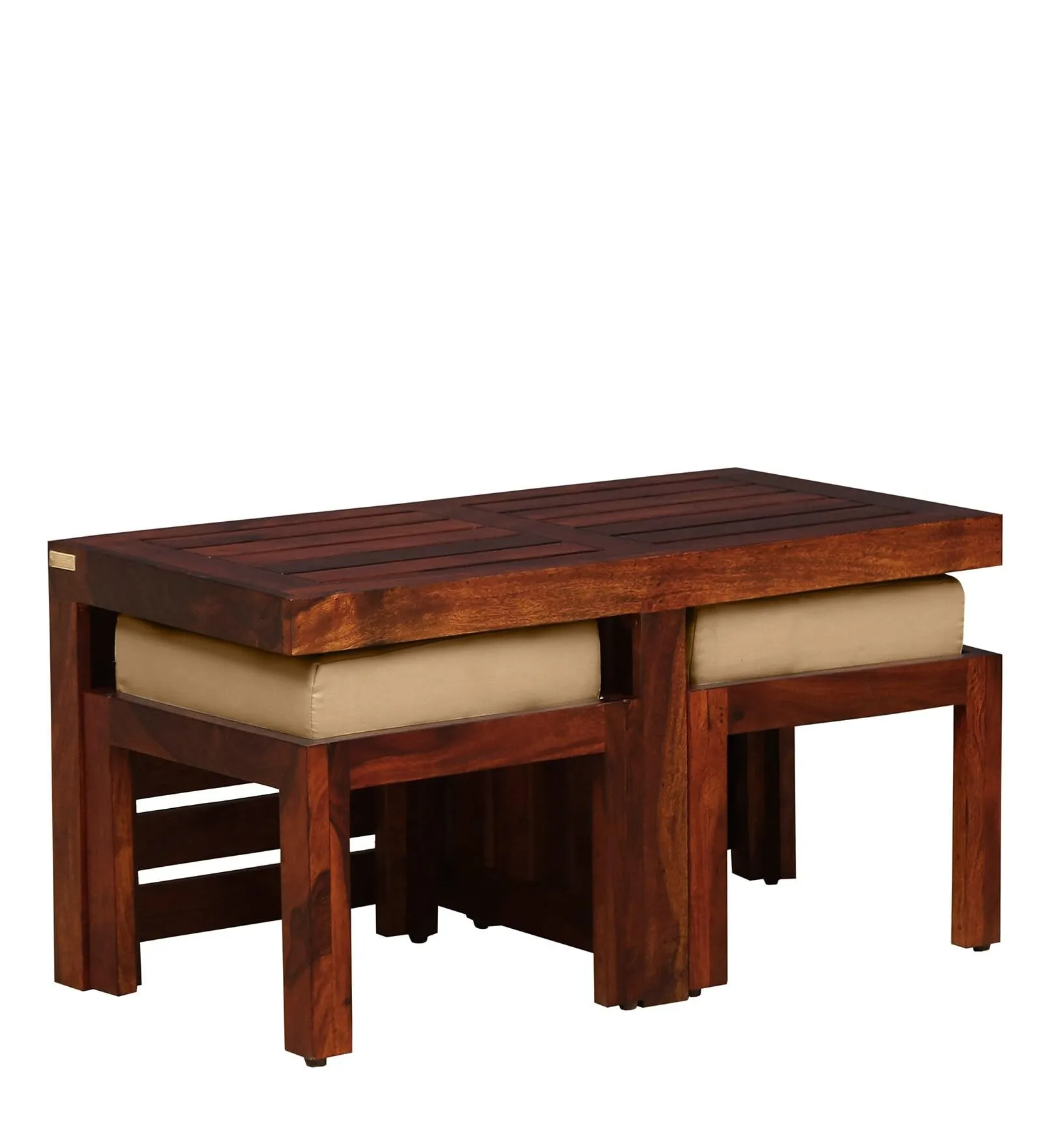 PANDIT FURNITURE ART Sheesham Wood Coffee Table with 2 Stools coffee table, coffee table with 2 stools, coffee table with 2 stools for living room, coffee table, center table