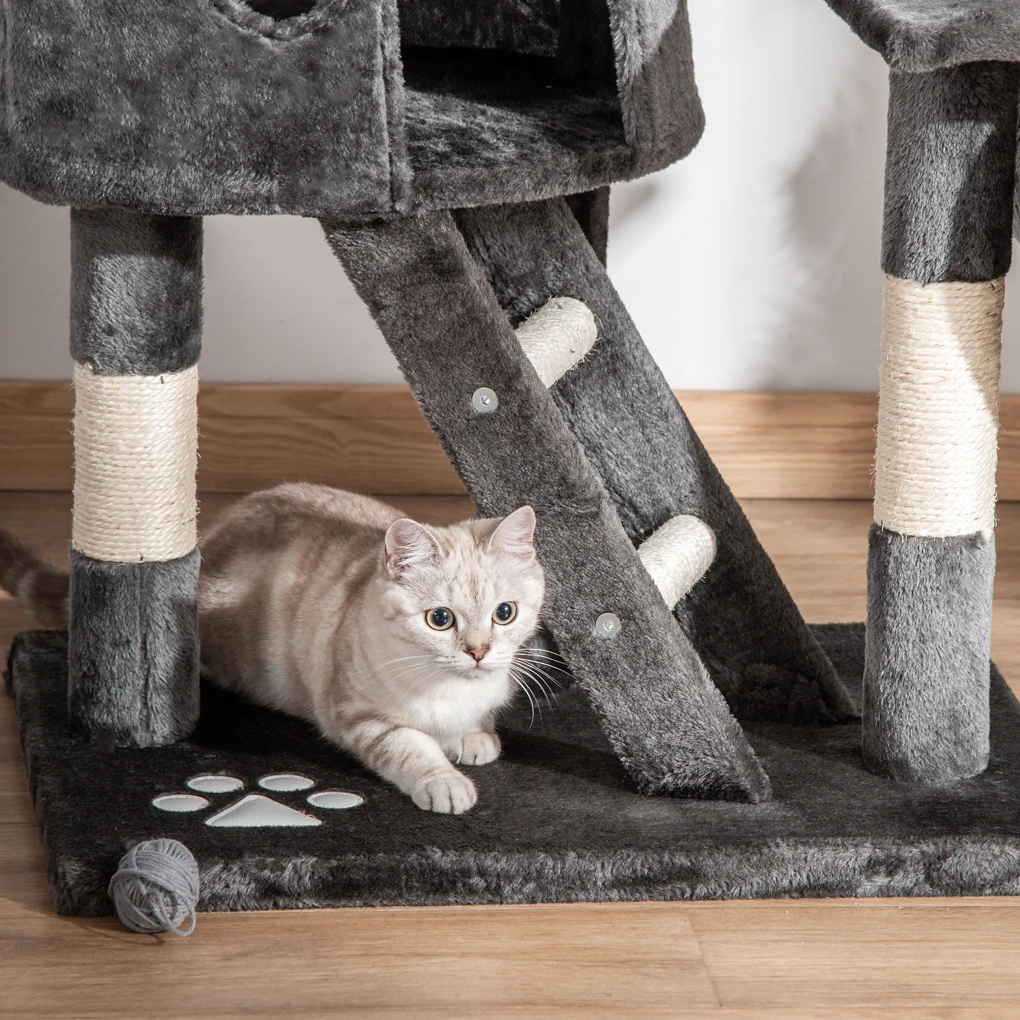 PawHut 240-260cm Floor to Ceiling Cat Tree with Scratching Posts - Dark Grey