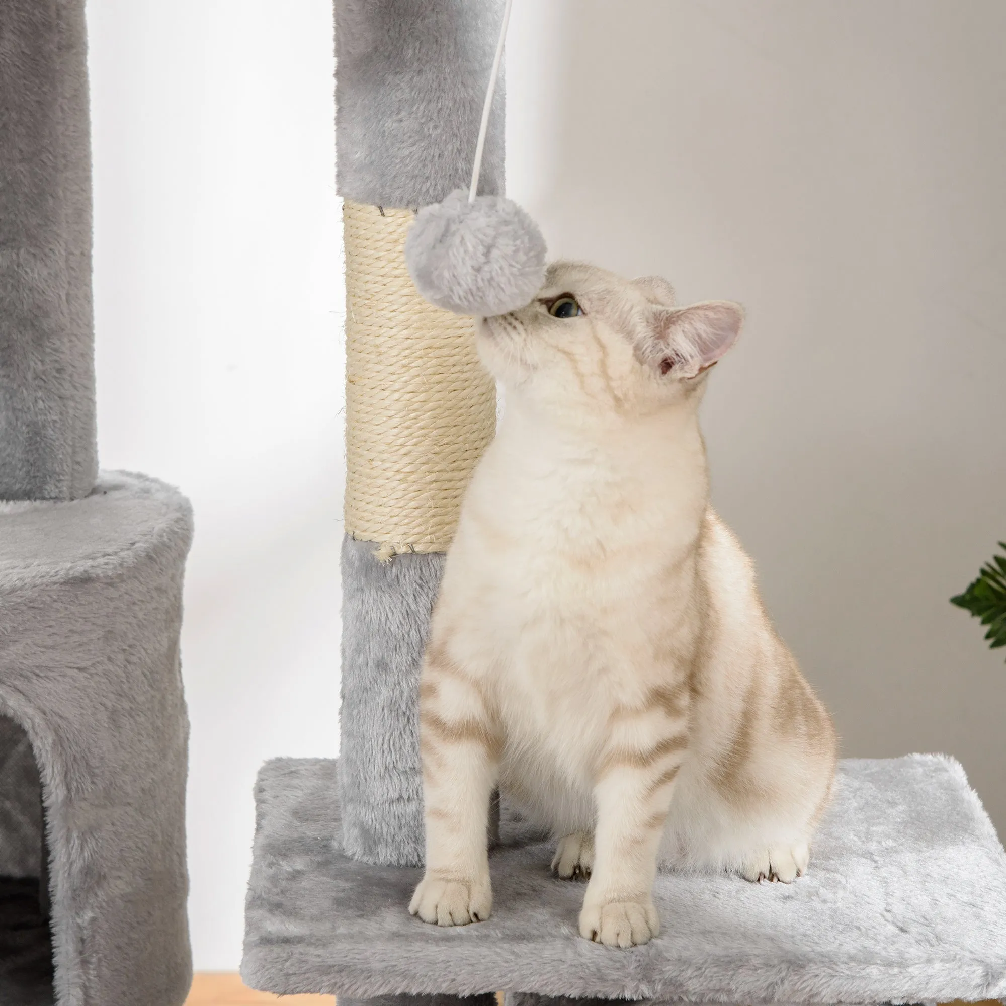 PawHut 240-260cm Floor to Ceiling Cat Tree with Scratching Posts - Light Grey