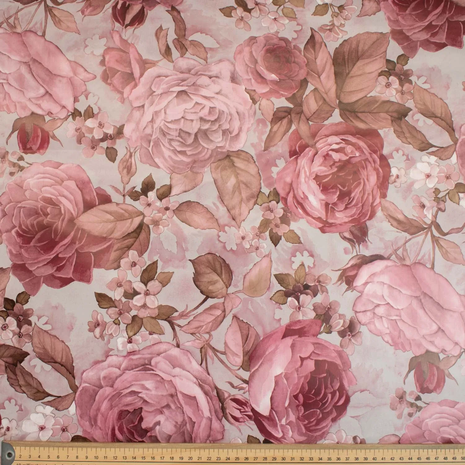 Pink Flowers on Grey Plastic Tablecloth Fabric