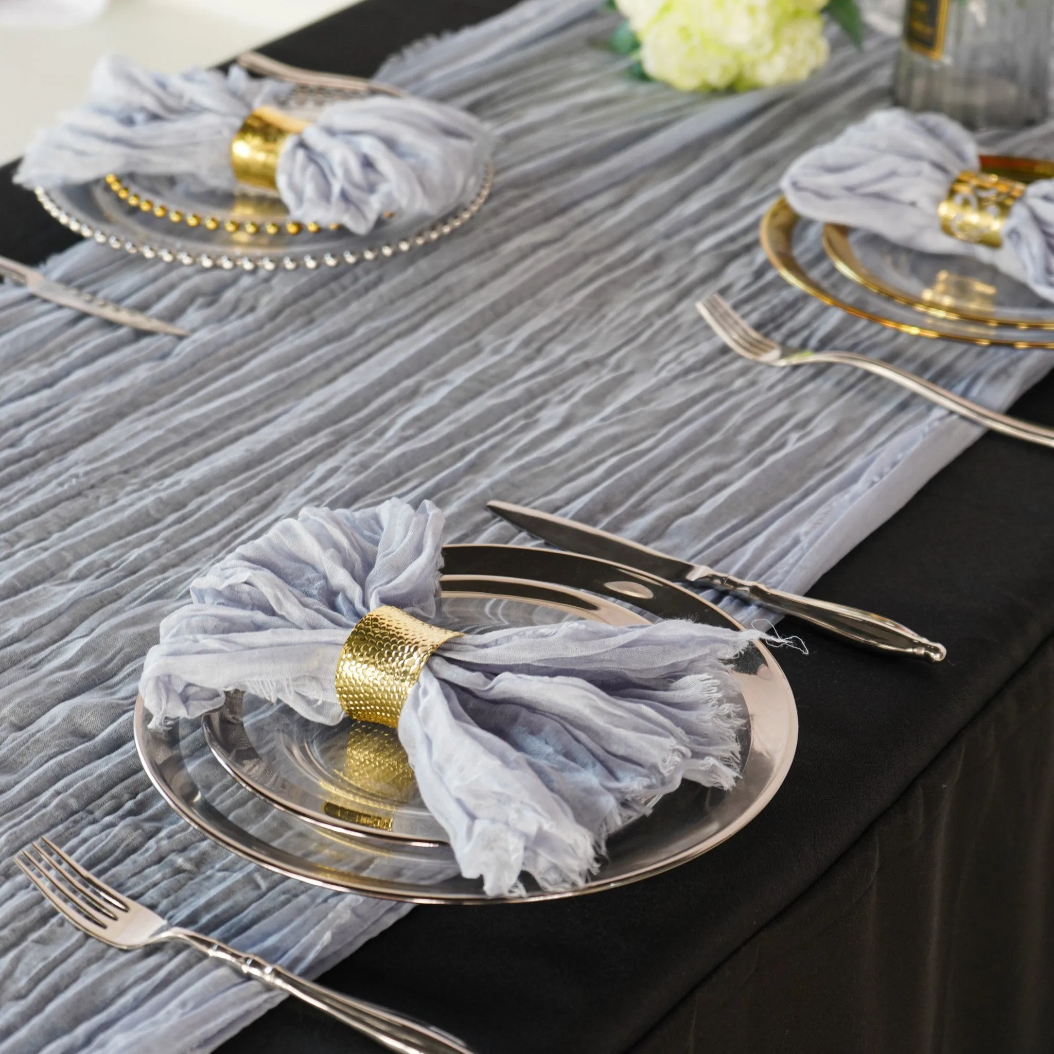 Premium Cheesecloth Table Runner 16FT x 25" - Dusty Blue