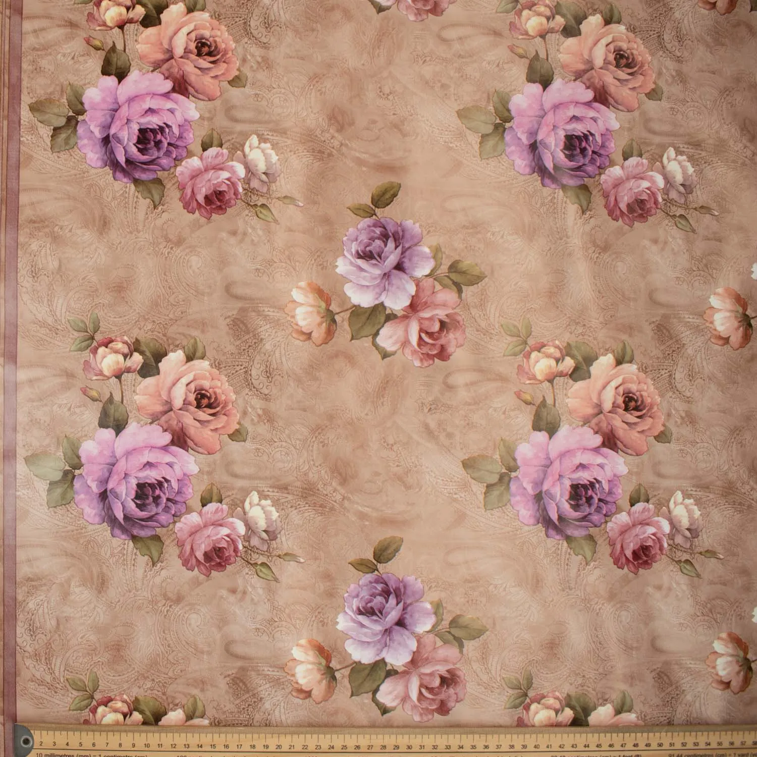 Purple & Pink Flower on Brown Plastic Tablecloth Fabric