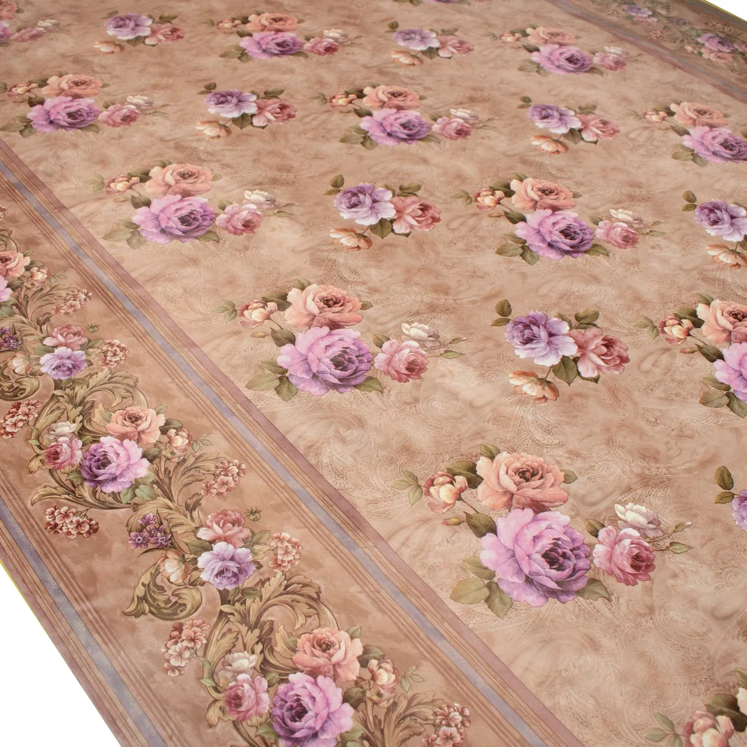 Purple & Pink Flower on Brown Plastic Tablecloth Fabric