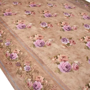 Purple & Pink Flower on Brown Plastic Tablecloth Fabric