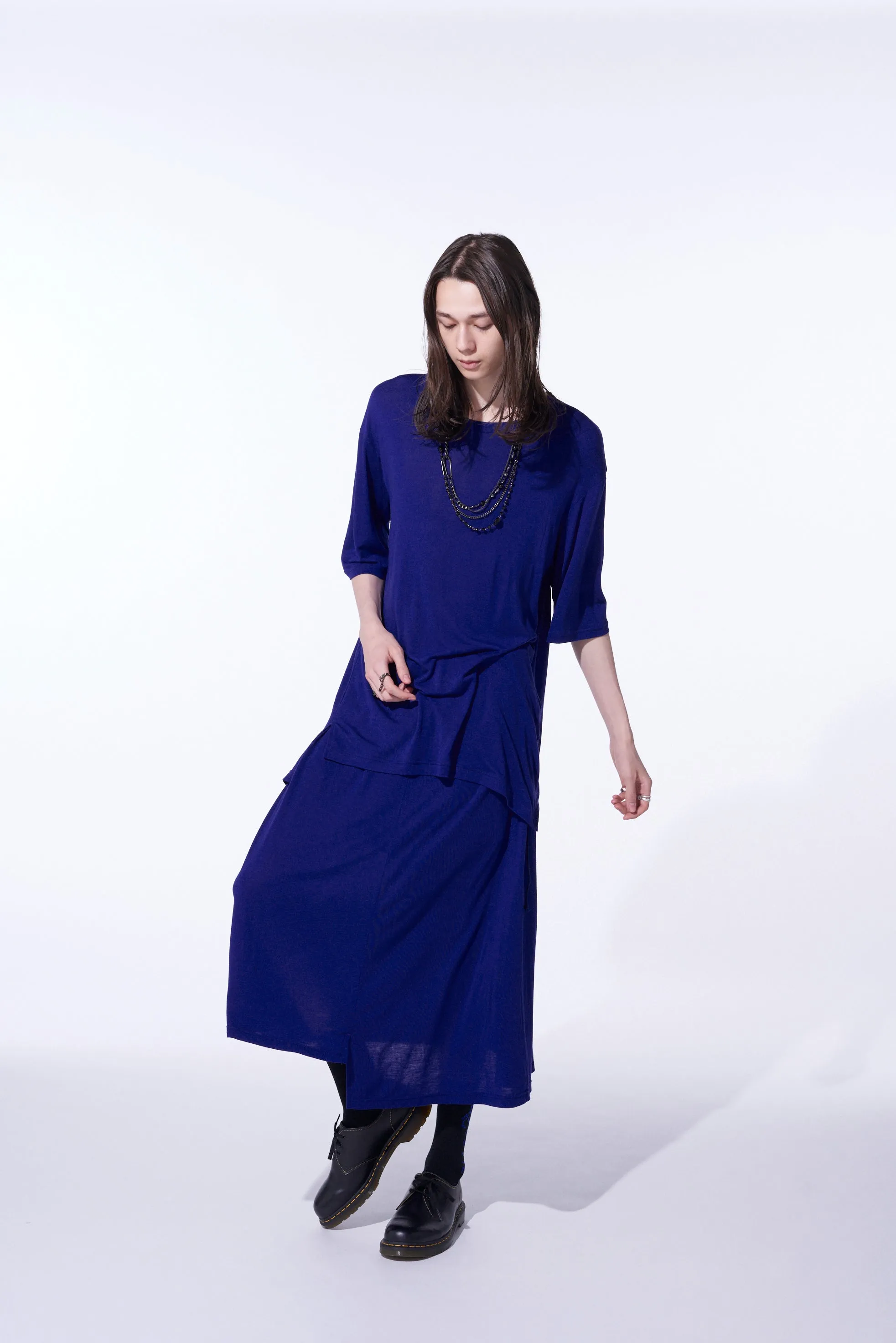 RAYON JERSEY BACK DRAPE FLARE T-SHIRT