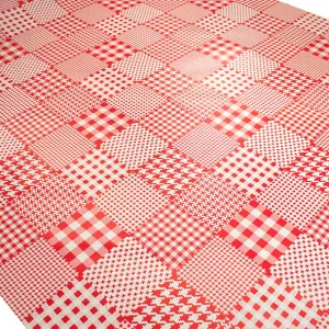 Red Houndstooth Checks Plastic Tablecloth Fabric