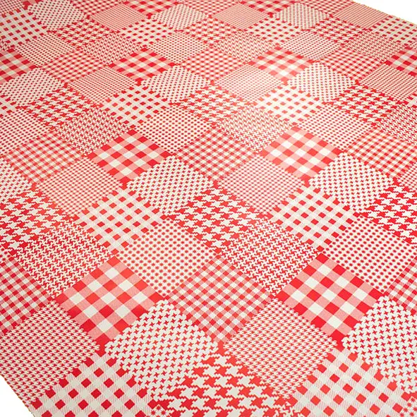 Red Houndstooth Checks Plastic Tablecloth Fabric