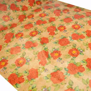 Red Roses on dusty Orange Plastic Tablecloth Fabric