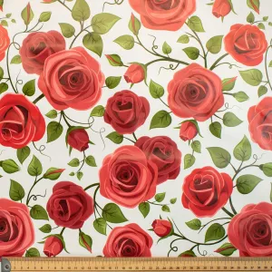 Red Roses Vines Plastic Tablecloth Fabric