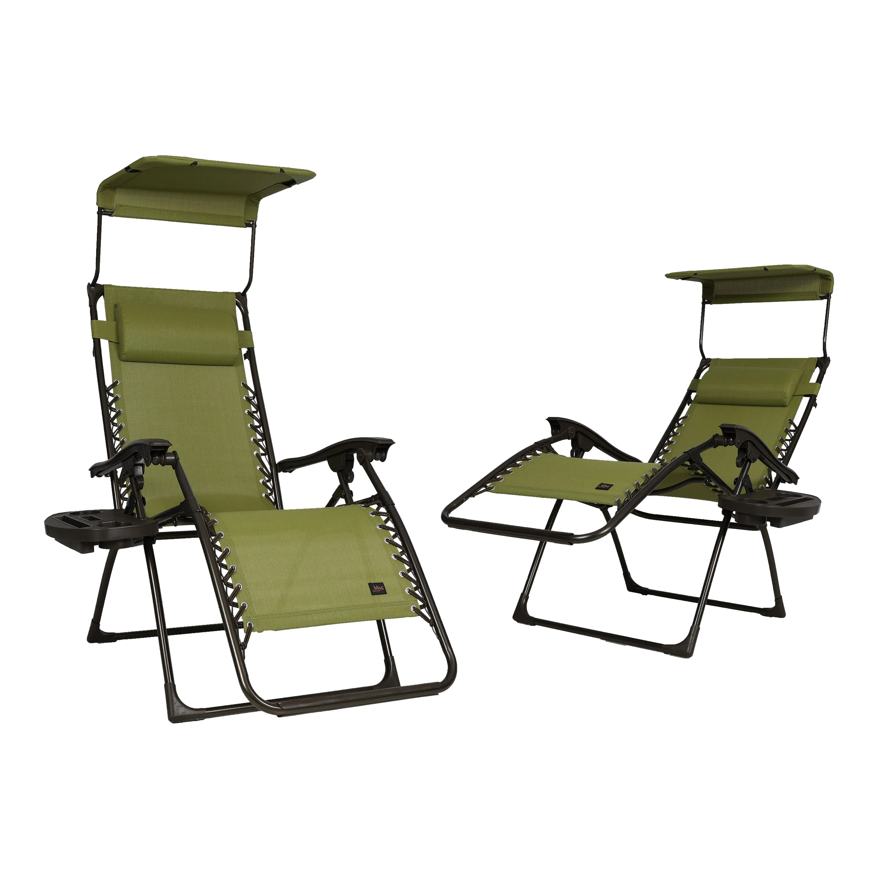 Set of 2 Gravity Free Chairs w/ Canopy, Drink Tray, and Pillow | 26-in. Wide | Weather & Rust Resistant | 300 Lb. Capacity