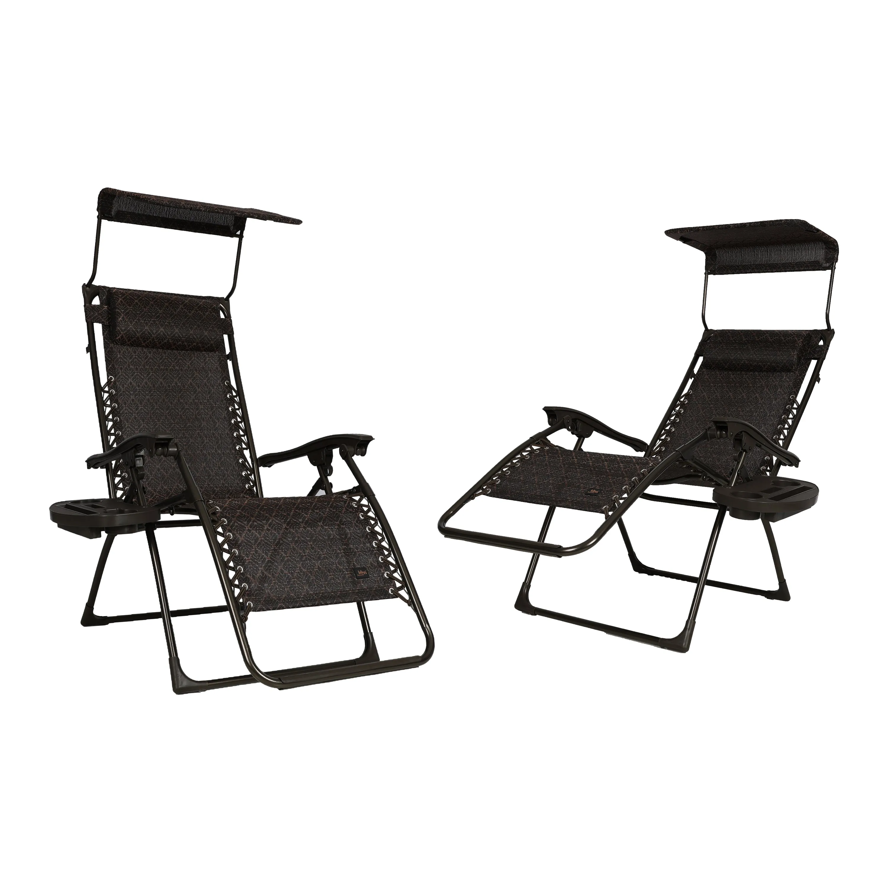 Set of 2 Gravity Free Chairs w/ Canopy, Drink Tray, and Pillow | 26-in. Wide | Weather & Rust Resistant | 300 Lb. Capacity