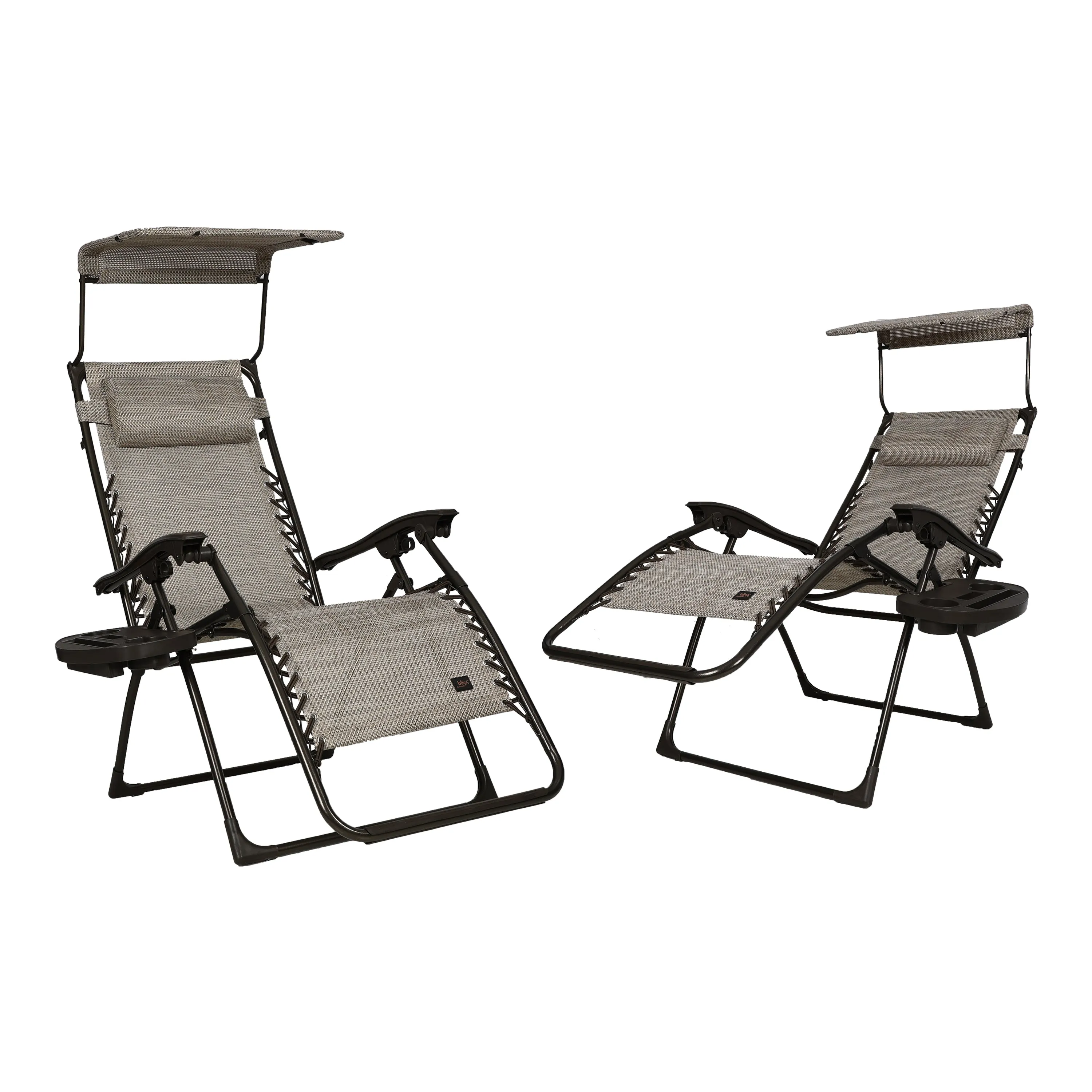 Set of 2 Gravity Free Chairs w/ Canopy, Drink Tray, and Pillow | 26-in. Wide | Weather & Rust Resistant | 300 Lb. Capacity