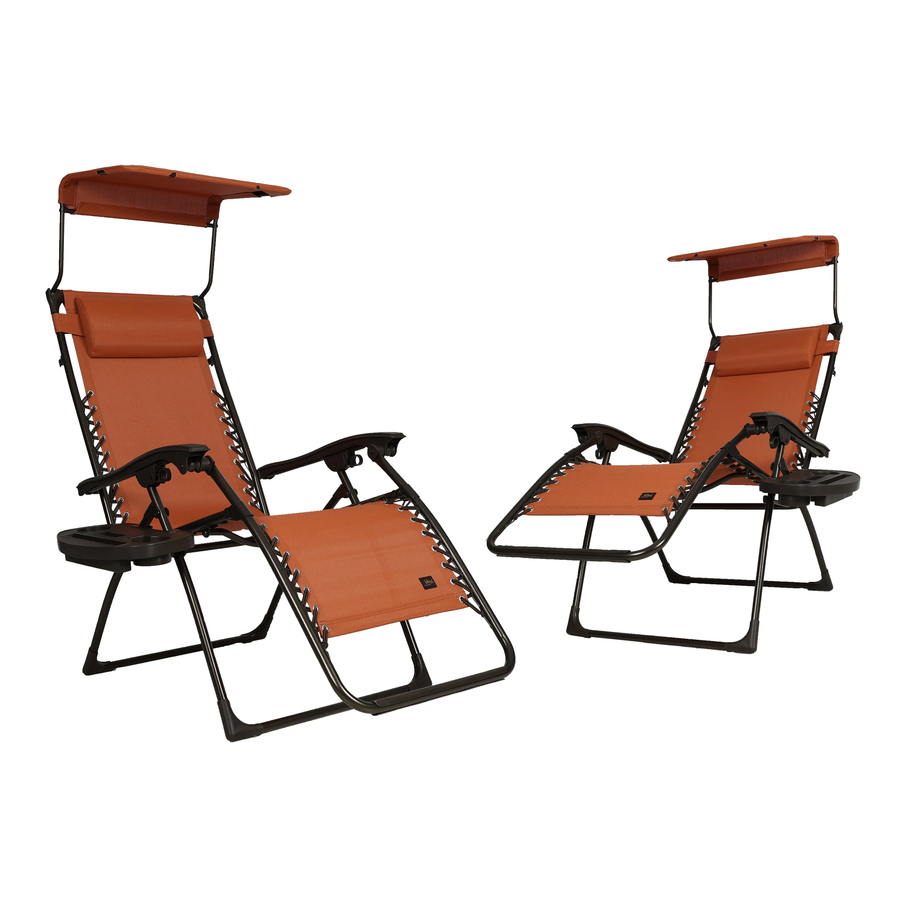 Set of 2 Gravity Free Chairs w/ Canopy, Drink Tray, and Pillow | 26-in. Wide | Weather & Rust Resistant | 300 Lb. Capacity