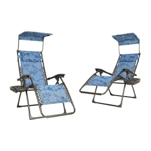 Set of 2 Gravity Free Chairs w/ Canopy, Drink Tray, and Pillow | 26-in. Wide | Weather & Rust Resistant | 300 Lb. Capacity