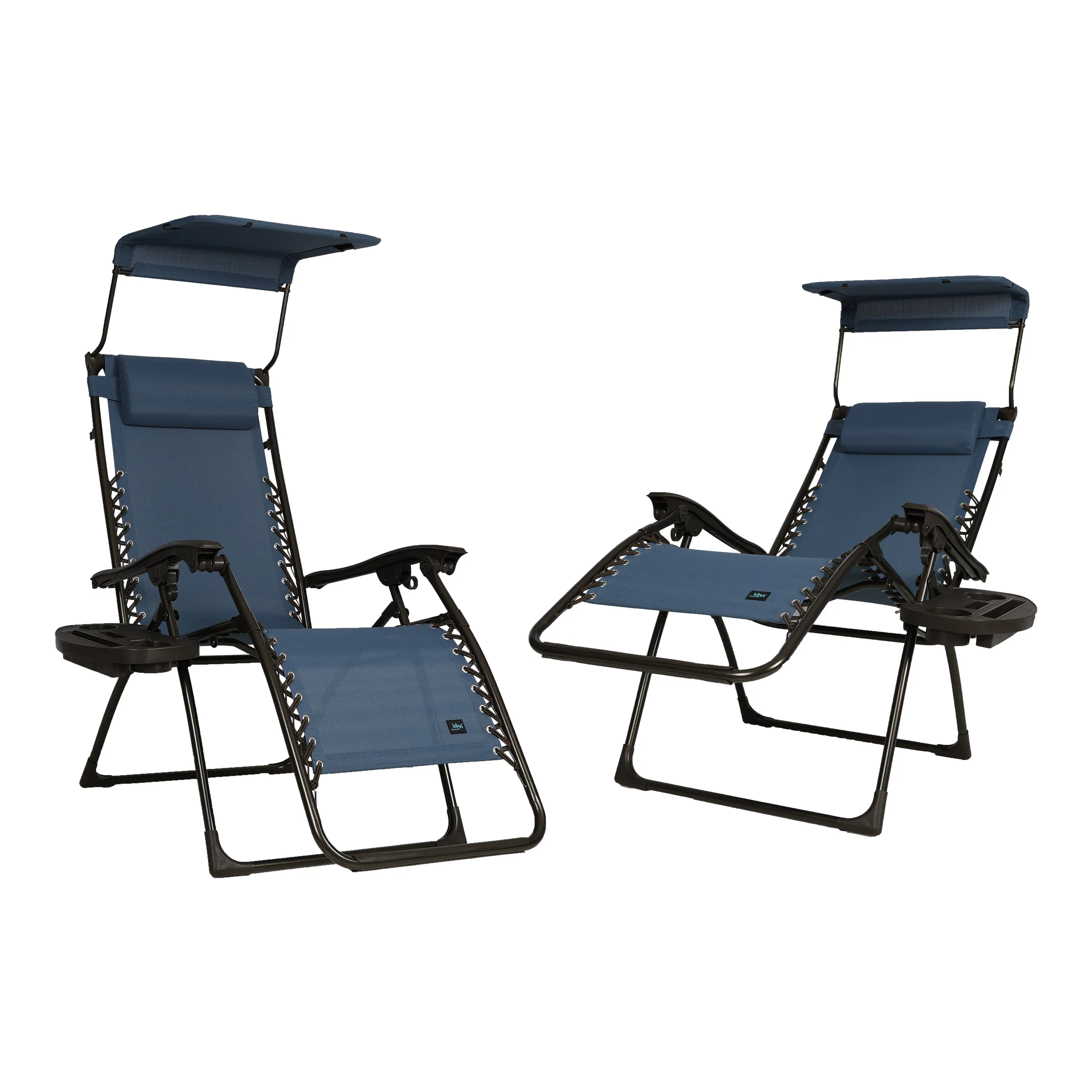 Set of 2 Gravity Free Chairs w/ Canopy, Drink Tray, and Pillow | 26-in. Wide | Weather & Rust Resistant | 300 Lb. Capacity