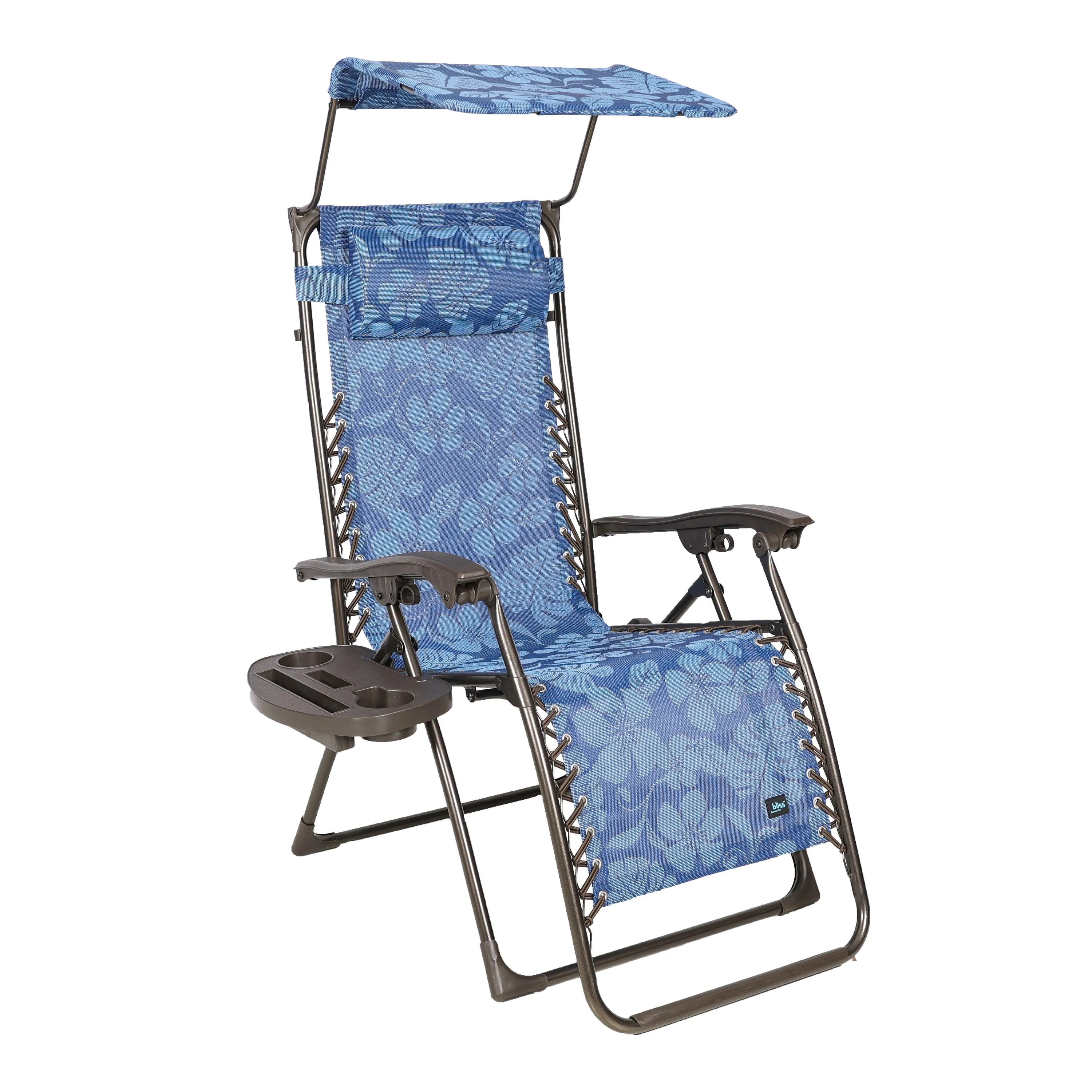 Set of 2 Gravity Free Chairs w/ Canopy, Drink Tray, and Pillow | 26-in. Wide | Weather & Rust Resistant | 300 Lb. Capacity